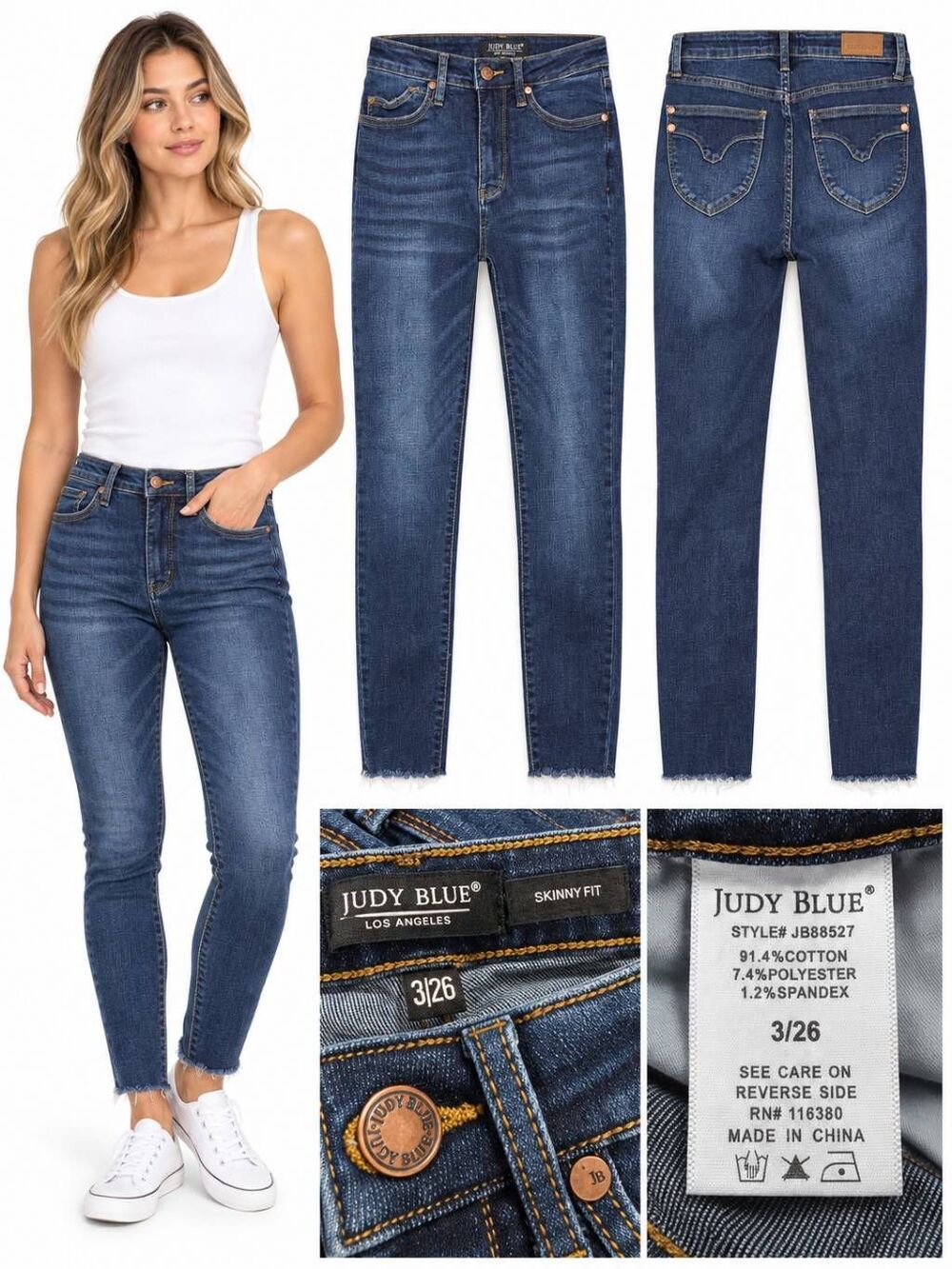 Judy Blue 3/26 Skinny Fit Jeans Raw Hem Medium Wash